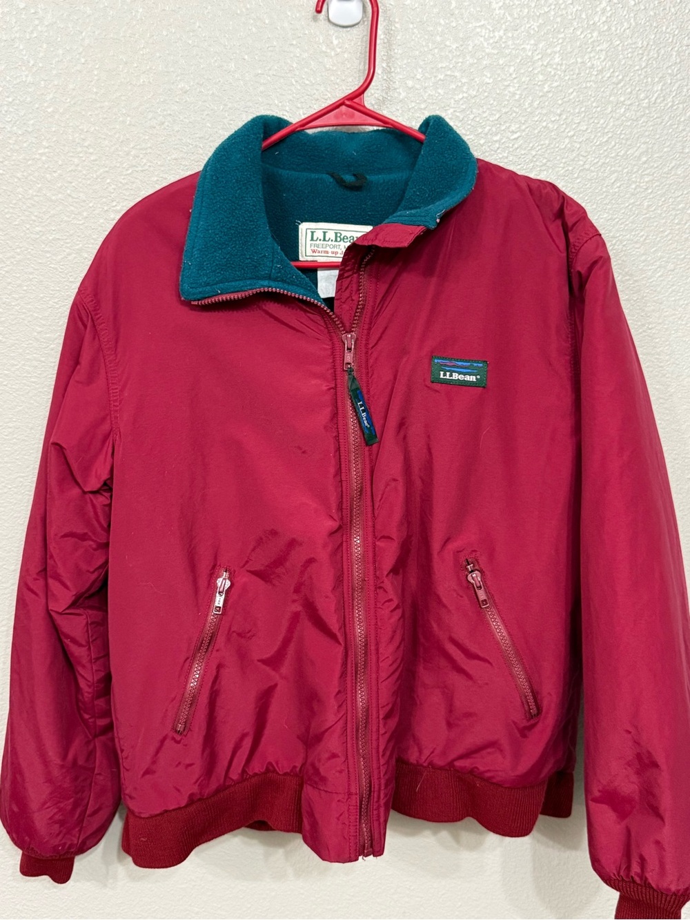 Vintage LL Bean Warm Up Fleece Lined Jacket Maroon Teal Fits Like M